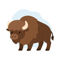 Fototapeta premium calm bison with curved horns in lush environment, vector image showcasing serene bison with sturdy coat and elegant horns standing in grassy landscape for educational