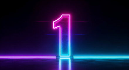 Neon Number One Glowing Pink Blue Gradient Copy Space