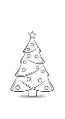 Outline Drawing of a Christmas Tree with Ornaments
