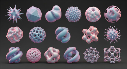 Abstract Shapes 3D Render Organic Geometric Forms Pearlescent Pastel