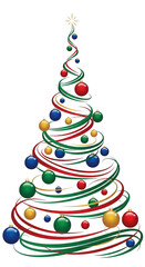 Spiral Christmas Tree with Colorful Ornaments and Ribbons
