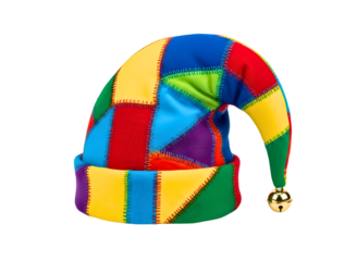 Colorful jester hat with bell isolated on transparent background