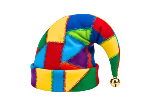 Colorful jester hat with bell isolated on transparent background