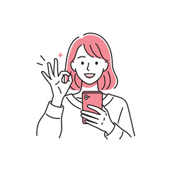 Woman Showing OK Sign with Phone Illustration
