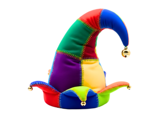 Colorful jester hat with bell isolated on transparent background