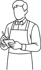 Waiter taking an order line art illustration
