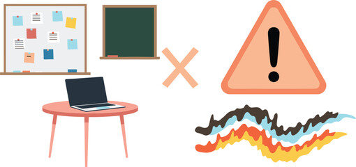 Fototapeta premium Risk Assessment Planning for Project Management in Modern Office Environment with Laptop and Whiteboard, Illustrating Hazard Identification and Mitigation Strategies for Professional Workplace Safety,