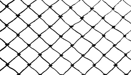 Fototapeta premium The texture of the metal mesh on a white background. Cage metal wire on pale white background. Chain link mesh fence pattern isolated on transparent background.