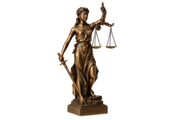 Bronze Lady Justice Statue — Blindfolded Woman with Scales and Sword, Symbol of Law and Fairness, Isolated