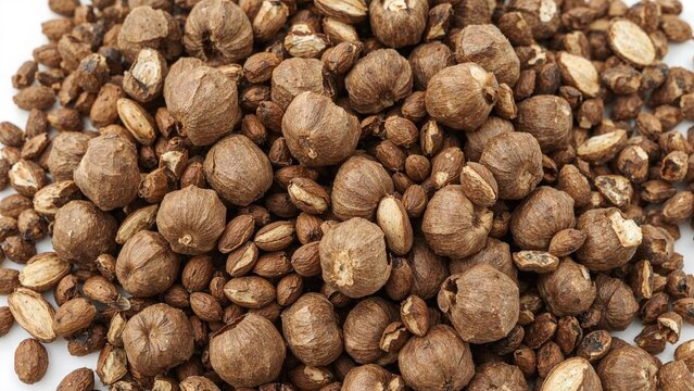Kemiri or Candlenut or kukui as an essential ingredient for Indonesian cooking. A herb frequently used in Asian food as seasoning.