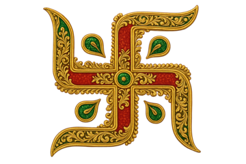 Detailed Golden and Red Swastika Design for Indian Festival Graphics, Representing Auspiciousness, Luck, and Eternal Movement