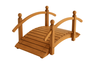 Decorative Outdoor Wooden Bridge, Compact Arch Walkway for Pond or Stream, Rustic Backyard Structure Cutout
