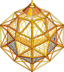 Lunar Geometric Modernism, golden 3d geometric lantern with diamond faceted structure