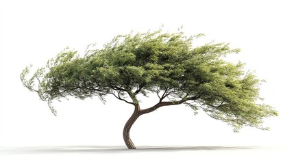 a tree bending from heavy wind clipart, storm force visualization, photorealistic tension and movement, isolated on white background