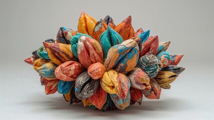 Colorful clay art sculpture with vibrant, multicolored clay pieces arranged in a clustered formation.