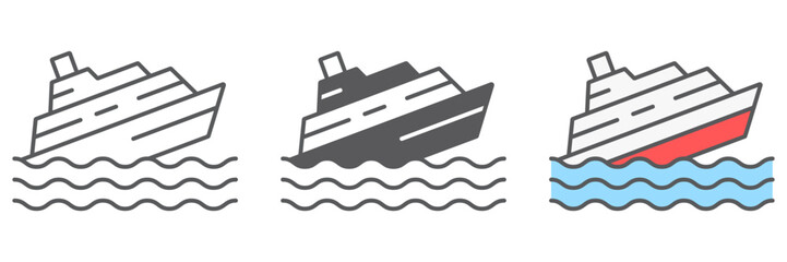 Obraz premium Sinking ship icon, disaster and water, boat catastrophe sign, vector graphics, a linear pattern on a white background. editable stroke