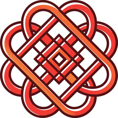 Lunar Geometric Modernism, red interwoven geometric knot pattern creating endless loop design