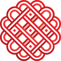 Lunar Geometric Modernism, red geometric interwoven knot in symmetrical endless pattern