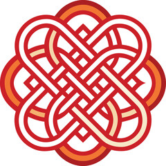 Lunar Geometric Modernism, red interlaced geometric knot creating continuous symmetrical pattern