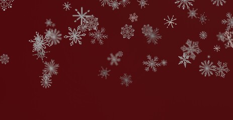 Christmas snowflakes background. Winter holiday snow background design. Seasonal design with white snowflakes on red backdrop. Great for greetin
