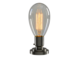 Vintage edison light bulb with clear glass and metal base isolated on transparent background