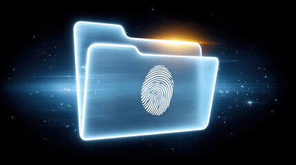 Glowing folder fingerprint data security digital file protection biometric identity access control cyber concept