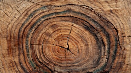Naklejka premium Detailed view of a tree trunk displaying concentric rings and rich earthy tones highlighting natures art.