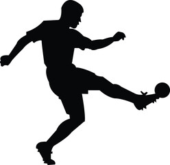Soccer player silhouette performing powerful kick action vector
