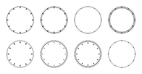 Circle watch face. Clock face time scale. Round timer or stopwatch icon.