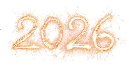 Glowing "2026" Sparkler Light Writing Isolated on Transparent Background
