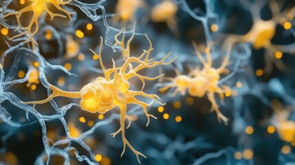 Detailed view of human brainstem cells with neural pathways