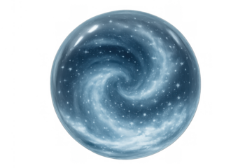 Crystal ball containing spinning spiral galaxy, stars, nebula, deep space, cosmos and universe, transparent background