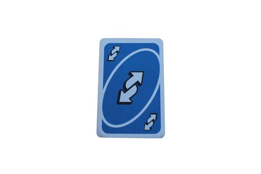 Blue UNO reverse card isolated on a white background