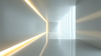 Obraz premium A sleek corridor reveals intriguing light patterns and reflections creating a soothing atmosphere.