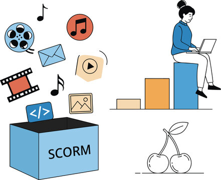 Woman Analyzing SCORM eLearning Content on Rising Bar Graph, Representing Business Growth, Progress & Success, Modern EdTech Industry Solutions, Digital Transformation, Innovation in Education, Online