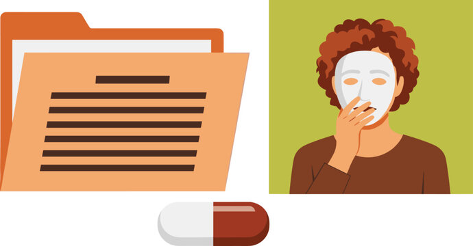 Mental Health Records and Therapy: Person Hiding Behind Mask Seeking Treatment for Psychological Issues in Clinical Setting, Illustrating Depression and Anxiety Treatment Options, Counseling, Psychoth