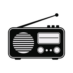 Black and white illustration of a vintage radio with an antenna and speaker grill retro radio old radio vector illustration.