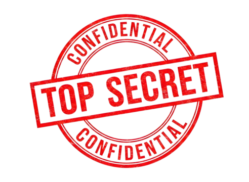 Red top secret confidential stamp isolated on transparent background