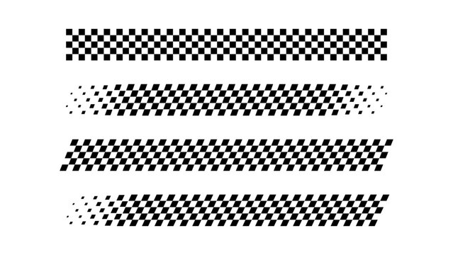 Racing flag line. Car finish stripe checkered pattern. Black and white rally start.