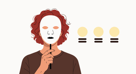 Individual Holding a Mask Representing Identity Transformation, Conceptualizing Self-Perception & Mental Health in a Modern, Minimalist Style for Business, Education, & Healthcare Presentations, Websi