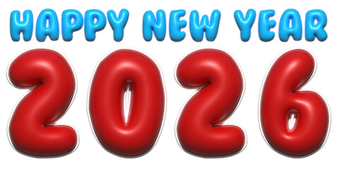 A festive blue and red 3D sign with the number 2026 for a New Year's celebration sale illustration with a transparent background