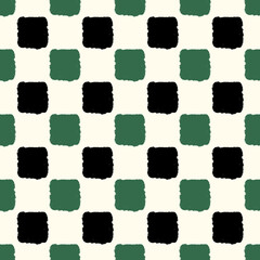 Black, white and green checkerboard hand drawn seamless pattern 
