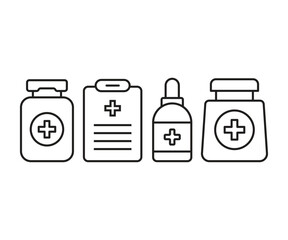medicine bottle and medical clipboard line icon vector illustration