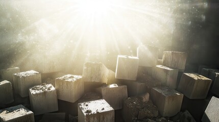 Displaced Concrete Blocks Illuminated by Bright Sunlight