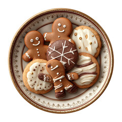 Cheerful holiday cookie plate with festive gingerbread man for sweet christmas dessert. This traditional baked food brings joy and happiness to winter season