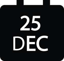 December 25 calendar icon representing Christmas day reminder, holiday event date symbol, winter celebration schedule with transparent background