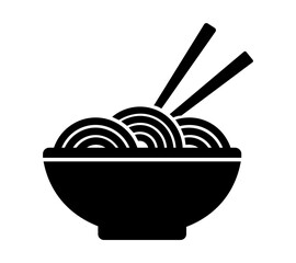 Noodle Bowl Silhouette Icon - Simple Black Vector of Asian Food with Chopsticks for Restaurant, Menu, or Minimal Culinary Design.