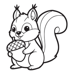 Cute cartoon squirrel holding an acorn coloring page