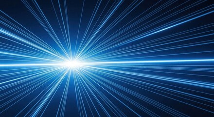 Abstract blue light trails converging into a bright point of light in the distance