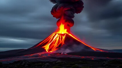 Volcanic Fury - A Fiery Eruption Under a Dramatic Sky. - Powered by Adobe